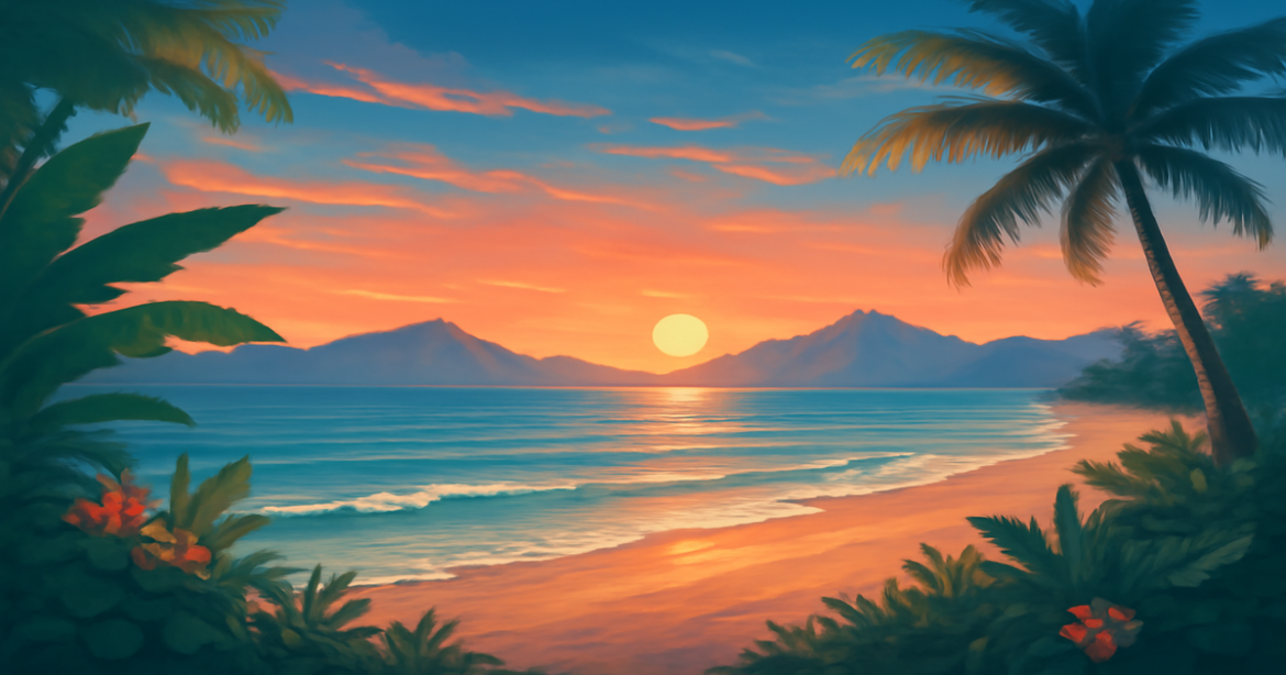 Stunning beach sunset imagery representing инвестиции для начинающих, perfect for financial inspiration.