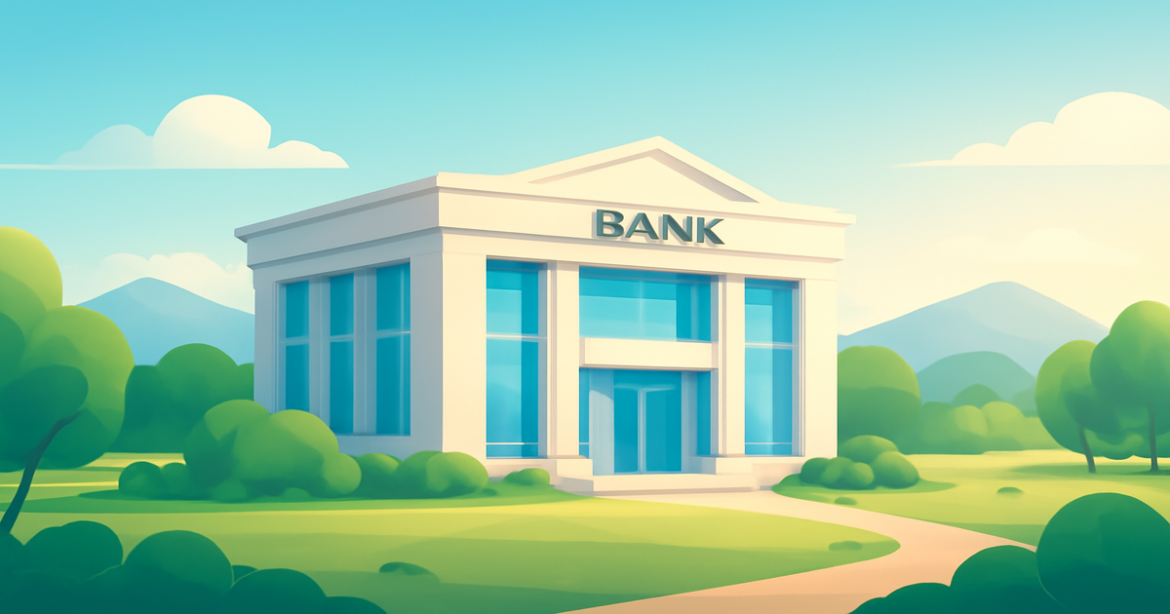 A professional image of a bank building symbolizing financial growth and stability, featuring a deposit account theme.