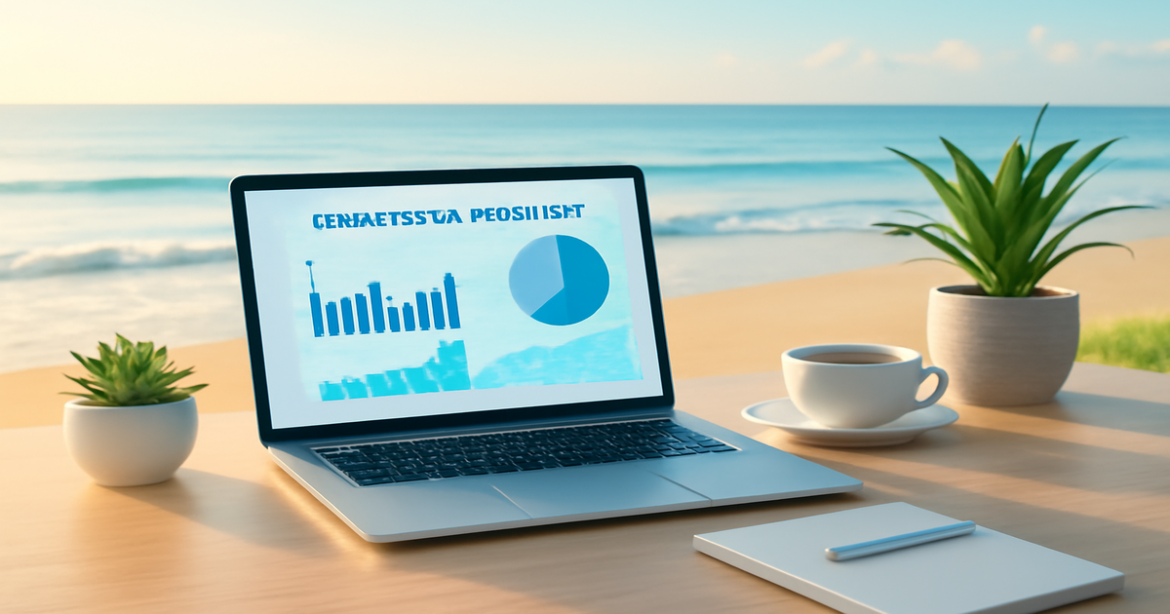 A tranquil scene illustrating банковские продукты with a beach backdrop, perfect for financial advice articles.
