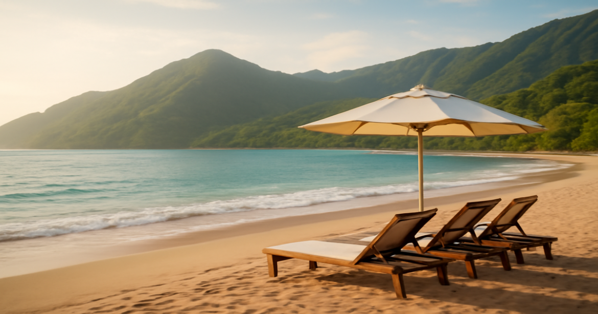 A relaxing beach scene symbolizing the importance of правильное страхование for financial security.