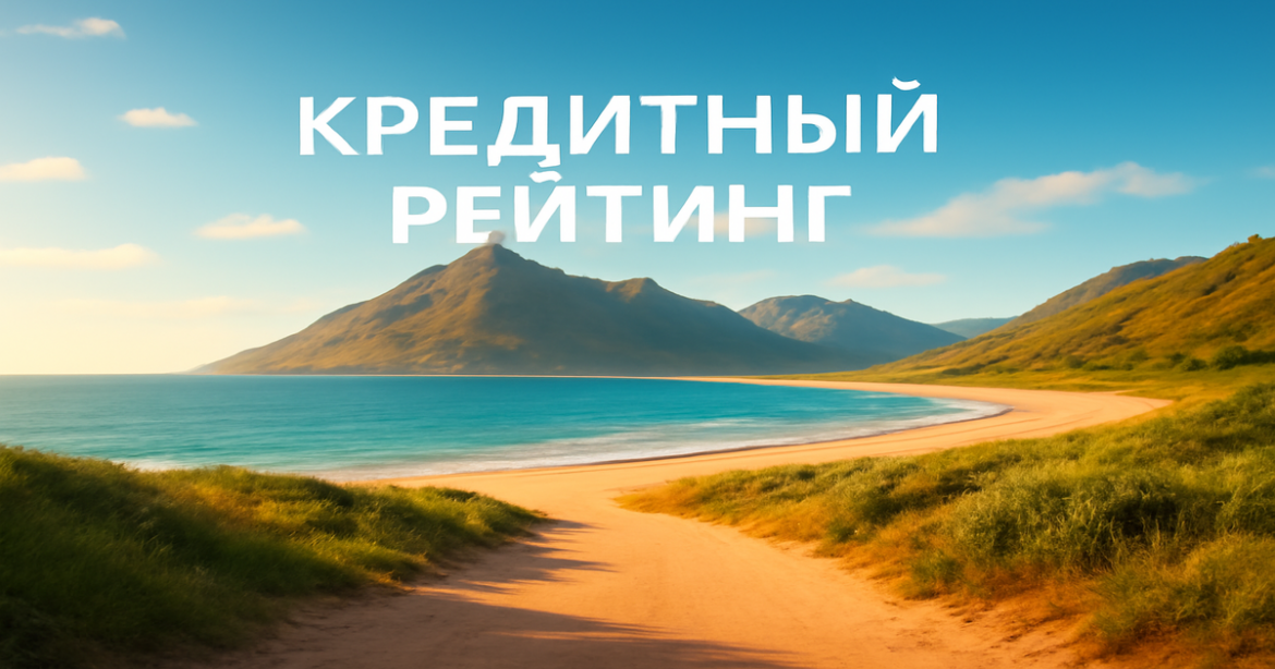 A serene beach and mountain landscape symbolizing the journey of understanding кредитный рейтинг.