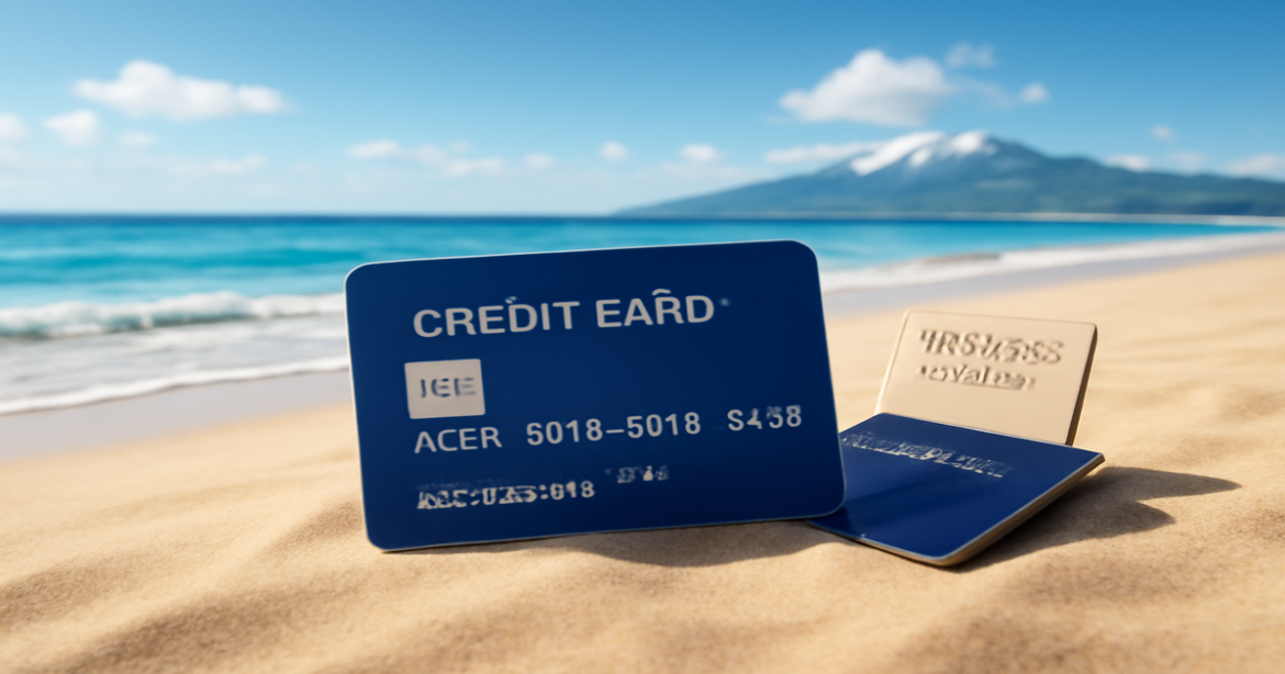 A beautiful landscape showcasing credit cards in a relaxing travel setting, perfect for understanding кредитные карты.