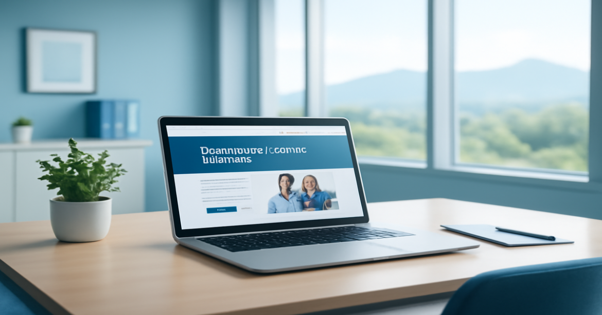 Professional office setting illustrating потребительские кредиты, with mountains in the background.