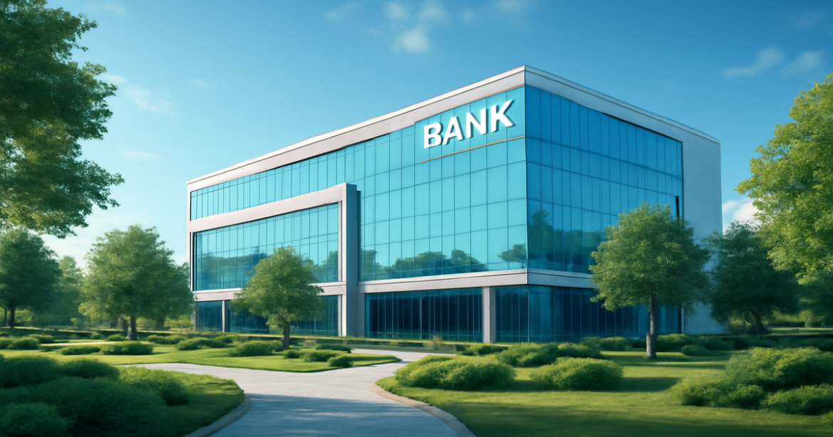 A professional image illustrating a comparison of banks, showcasing modern architecture and serene surroundings.