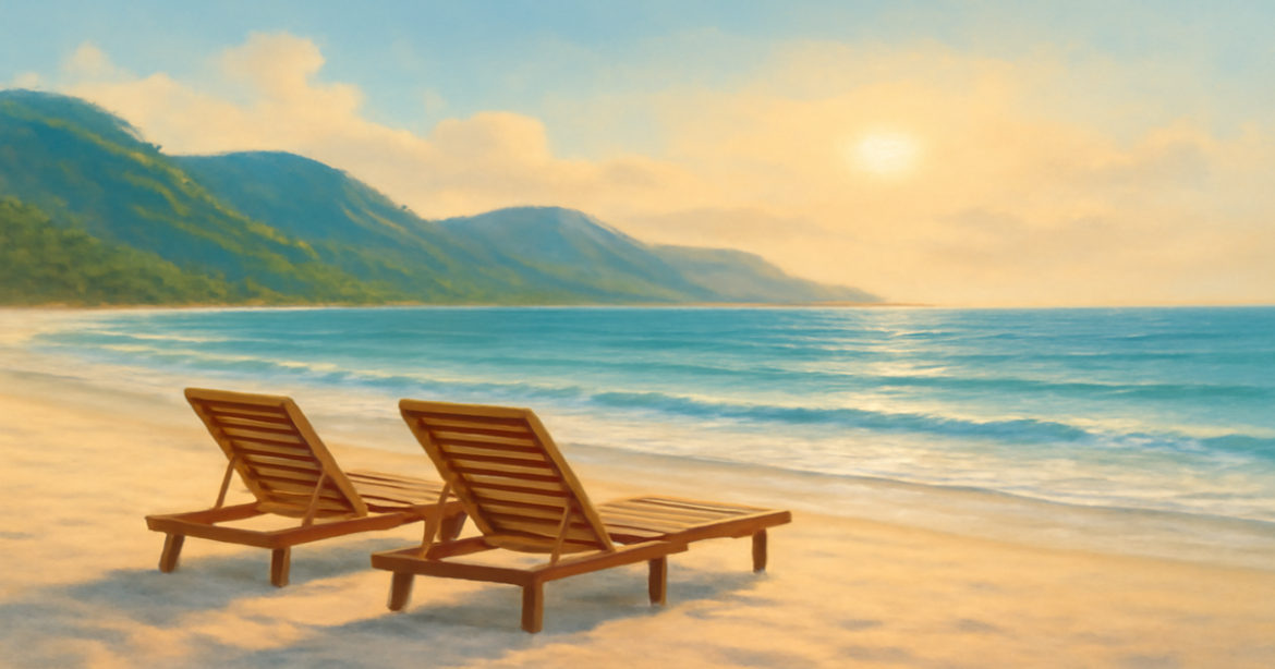 A picturesque beach landscape symbolizing investment products and financial planning.