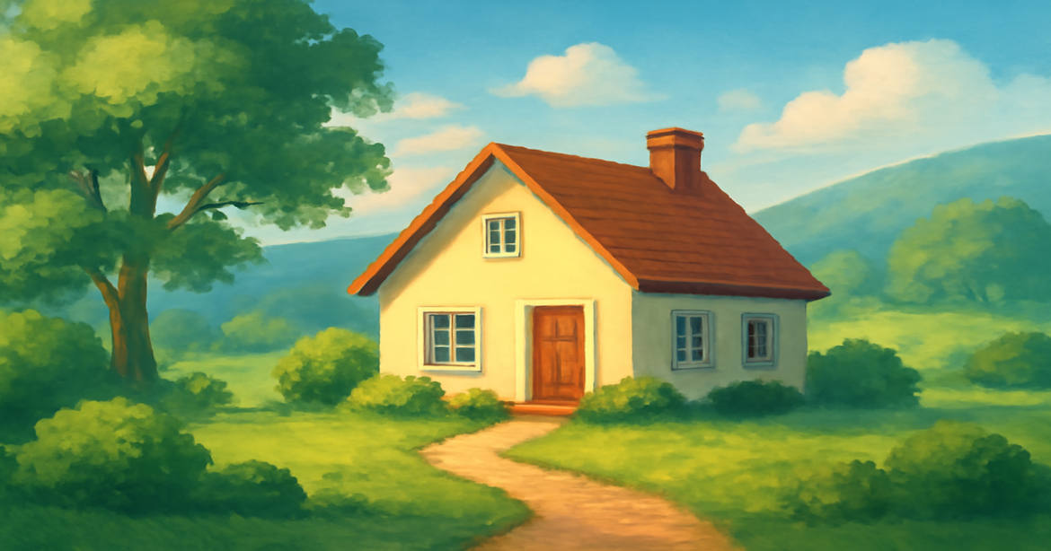 A peaceful home in nature representing ипотека and the journey to homeownership.