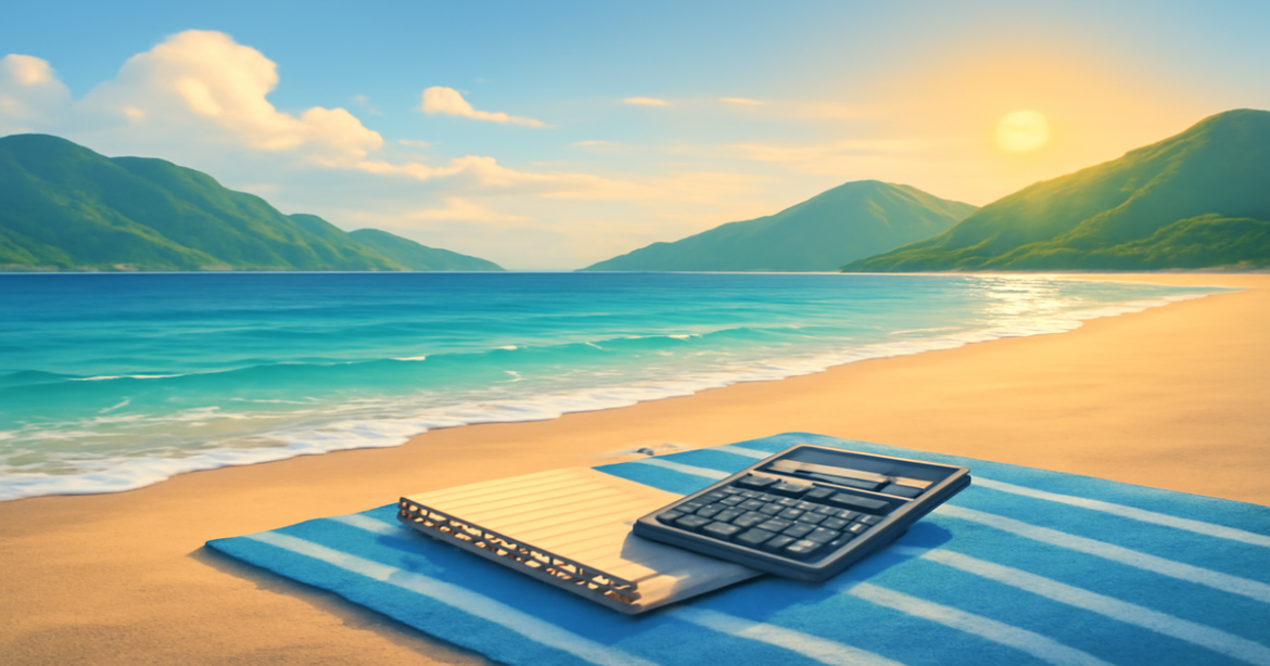 A relaxing beach scene symbolizing финансовая грамотность and financial planning in a serene natural setting.