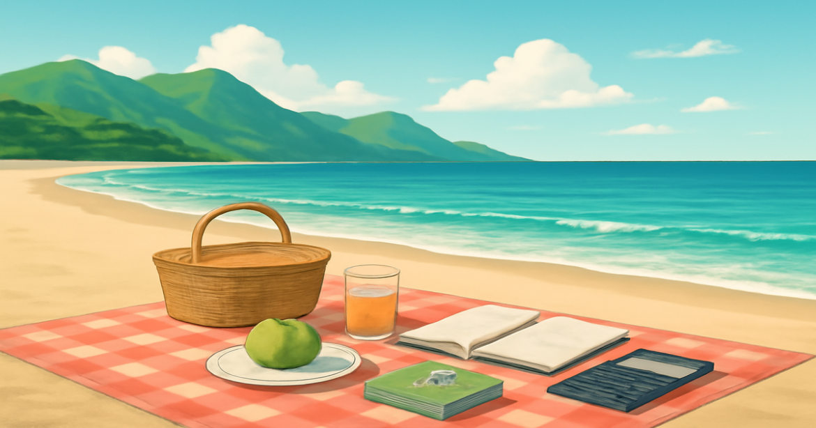 A relaxing beach scene symbolizing финансовая грамотность and financial well-being, perfect for web use.