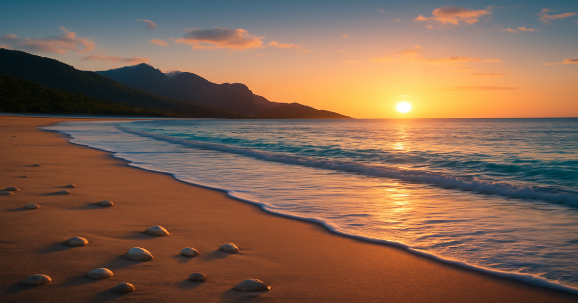 A beautiful beach sunset representing финансовое планирование and the pursuit of financial goals.