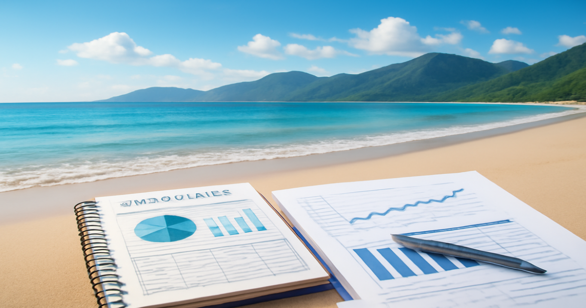 A beautiful beach scene representing финансовое планирование for financial security and travel confidence.