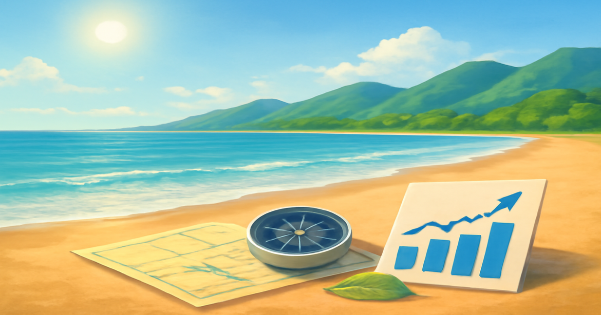 Investments in 2023: A tranquil beach scene symbolizing financial planning and investment strategies.