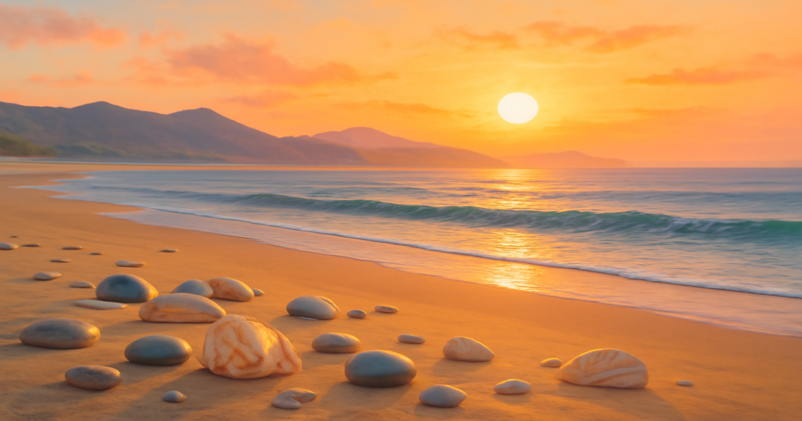 Tranquil beach sunset scene symbolizing the essence of инвестирование for beginners.