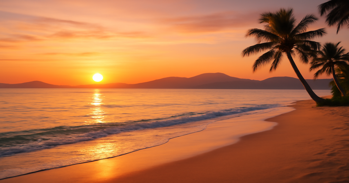 Relaxing beach sunset scene symbolizing investment opportunities in the stock market.