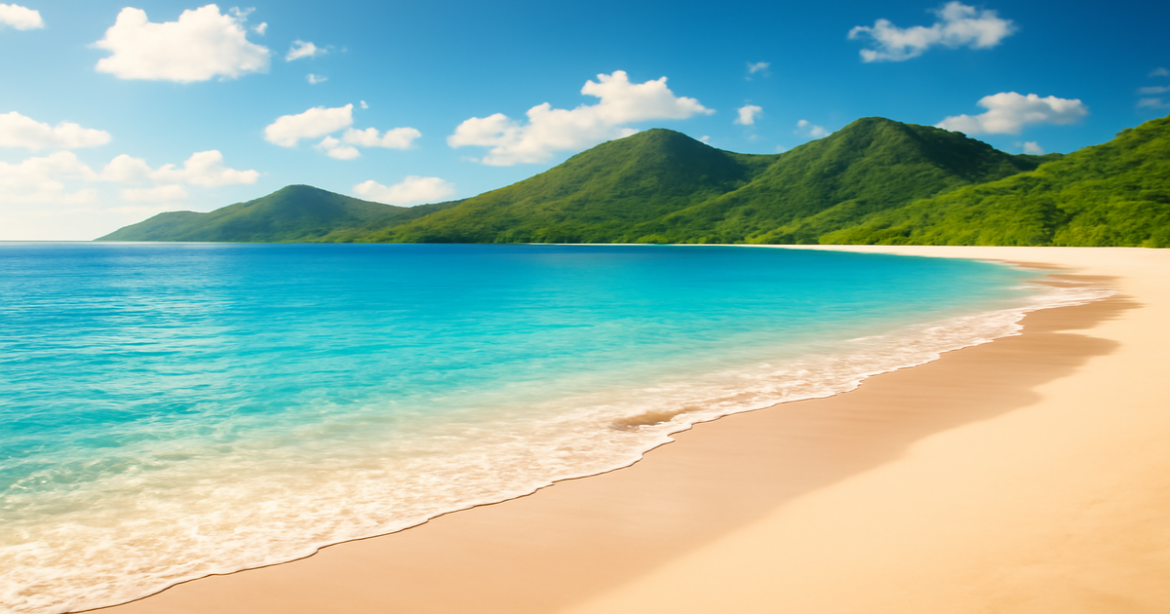 Explore investment products for portfolio diversification in this serene beach and mountain landscape.