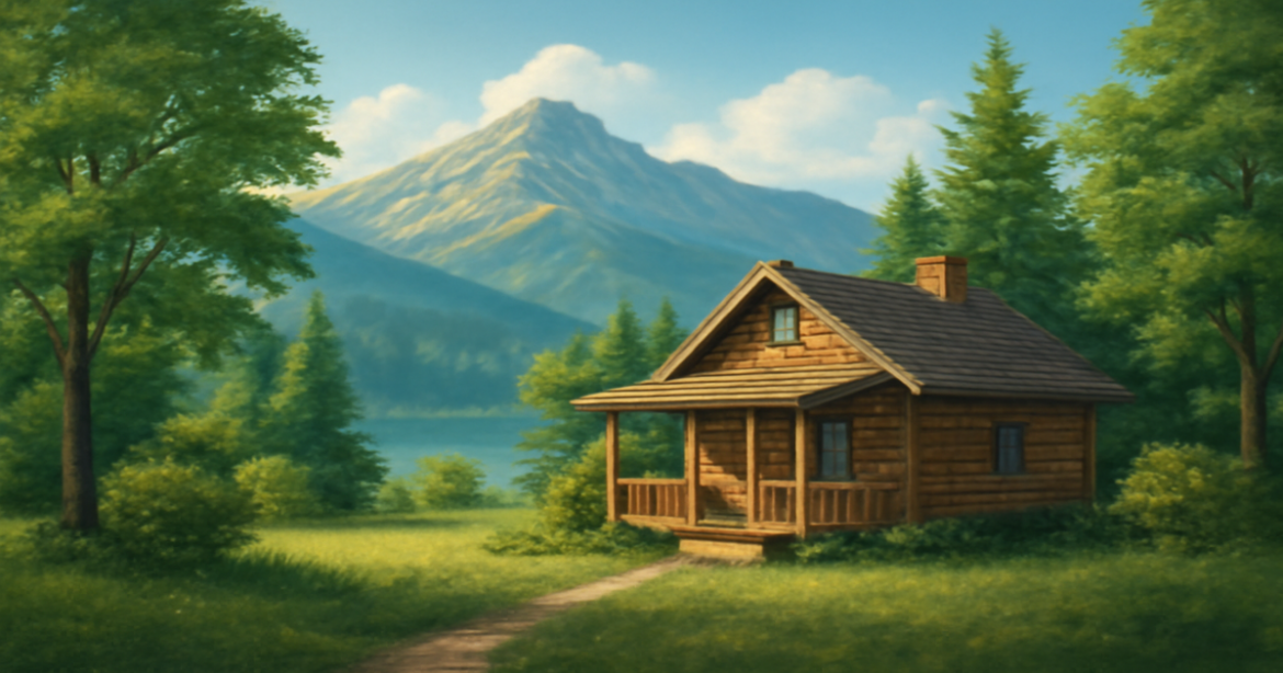 A tranquil mountain scene illustrating the journey to save for the первый взнос по ипотеке.