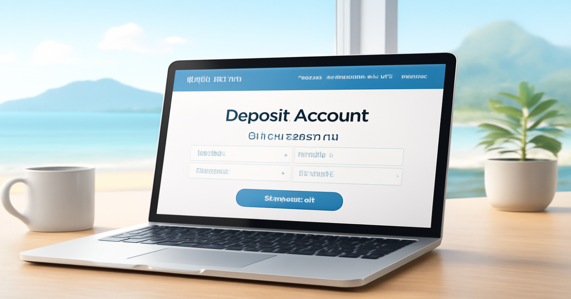 Illustration of a deposit account setup in a relaxing nature setting, highlighting financial planning.