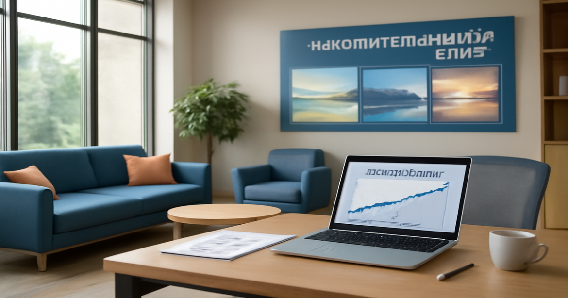 A professional bank office setting illustrating the concept of накопительный счет in a relaxing environment.