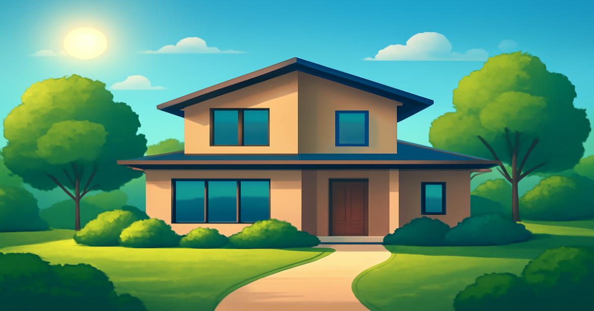 A beautiful home surrounded by nature, illustrating the concept of ипотечный кредит for homeownership.