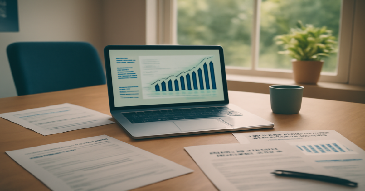 A professional office scene illustrating как получить ипотеку with financial documents and graphs.