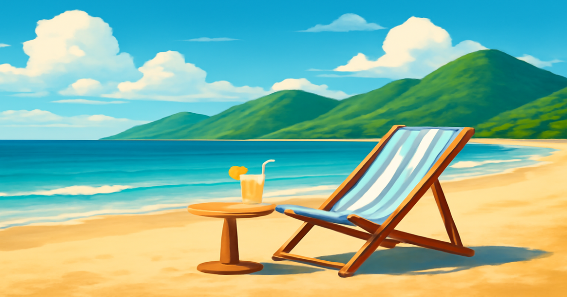 A relaxing beach scene illustrating the concept of accumulating wealth through депозиты.