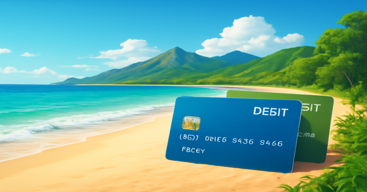A serene beach landscape representing the benefits of using дебетовые карты for financial freedom.