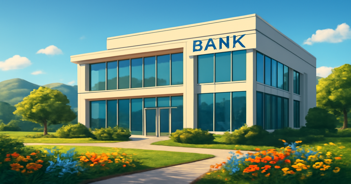 A modern bank building symbolizing выбор банка for financial stability in 2026.