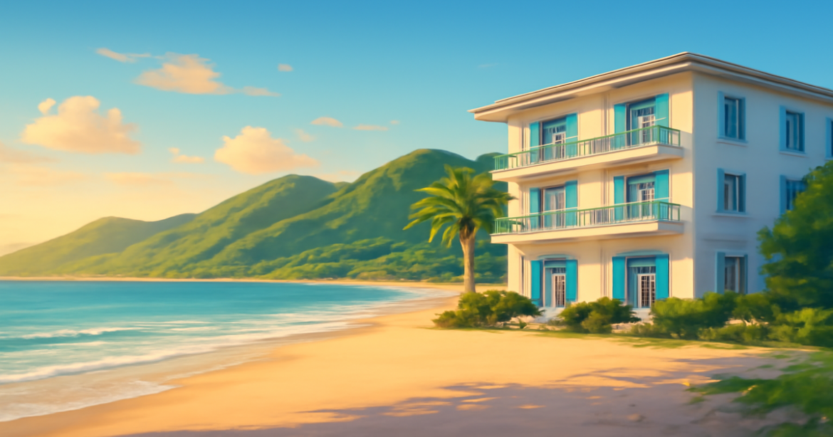 A beautiful beach scene representing personal credit decisions in a relaxing travel context.