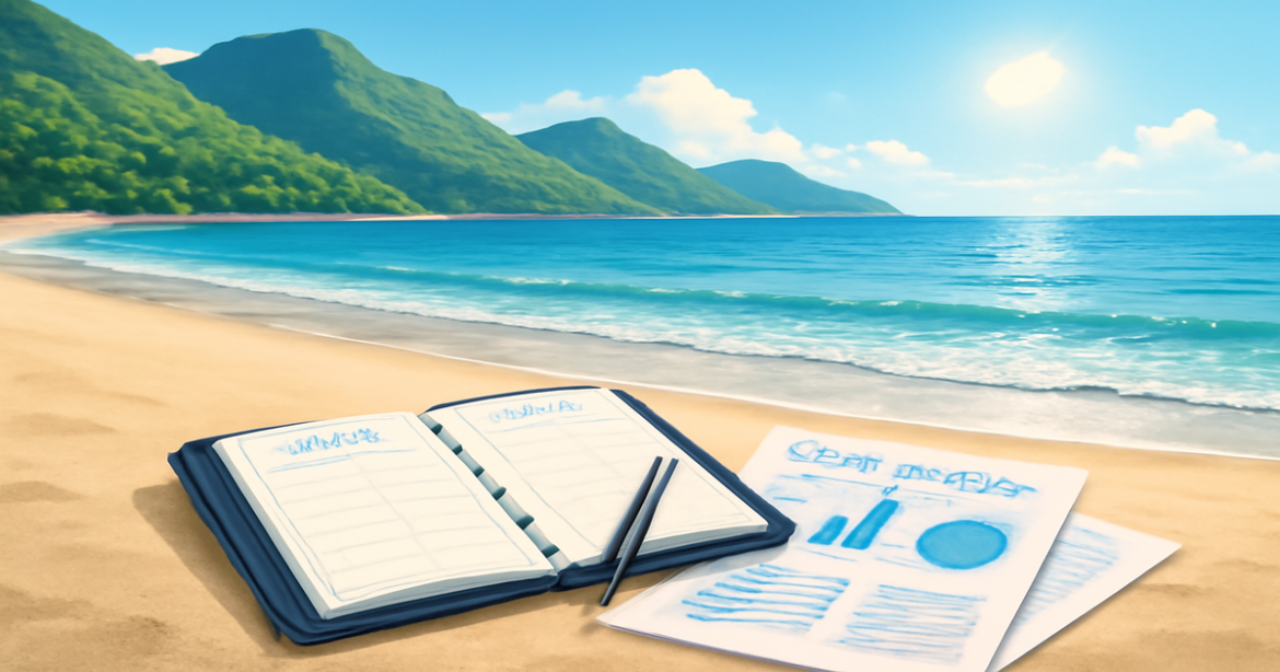 A relaxing beach scene representing a financial plan for achieving goals.