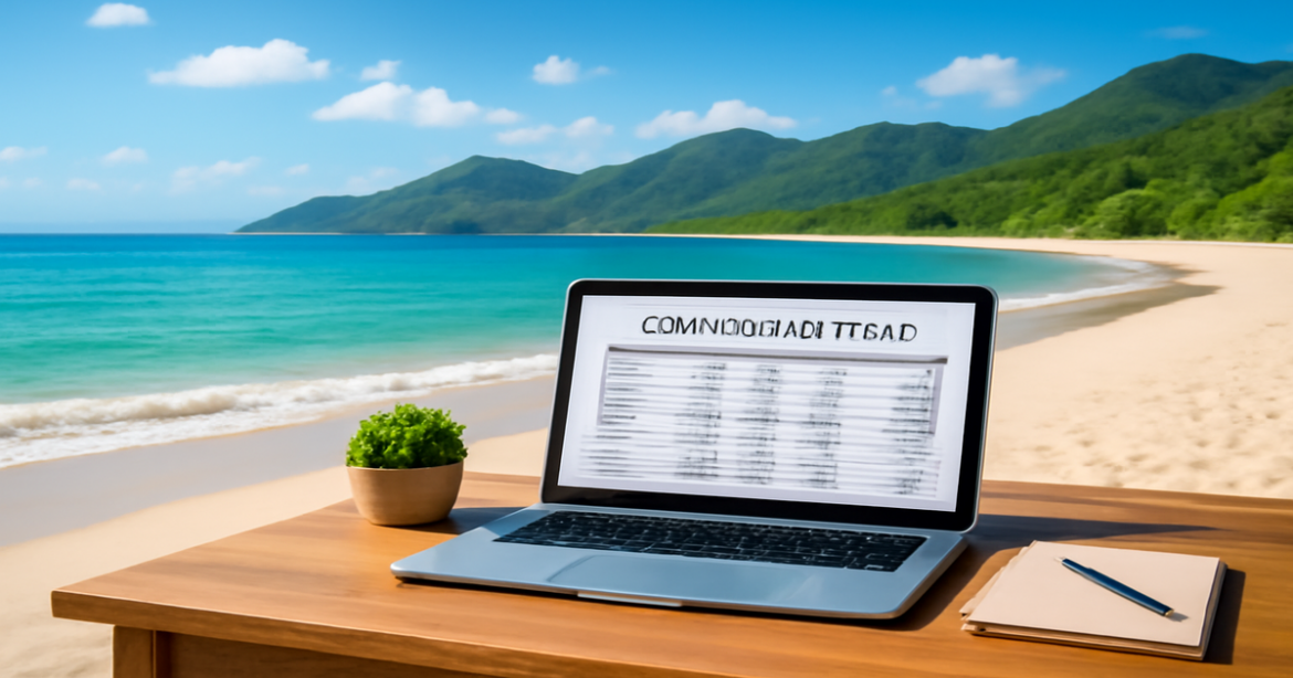 A relaxing beach scene representing financial planning with a финансовый план theme.