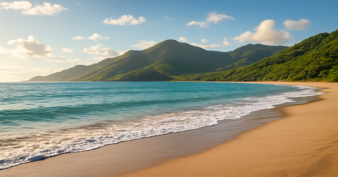 A peaceful beach scene promoting financial literacy and relaxation in nature.
