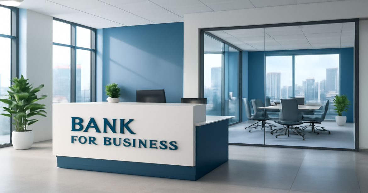 A modern bank for business in a bright office, embodying financial management and professionalism.
