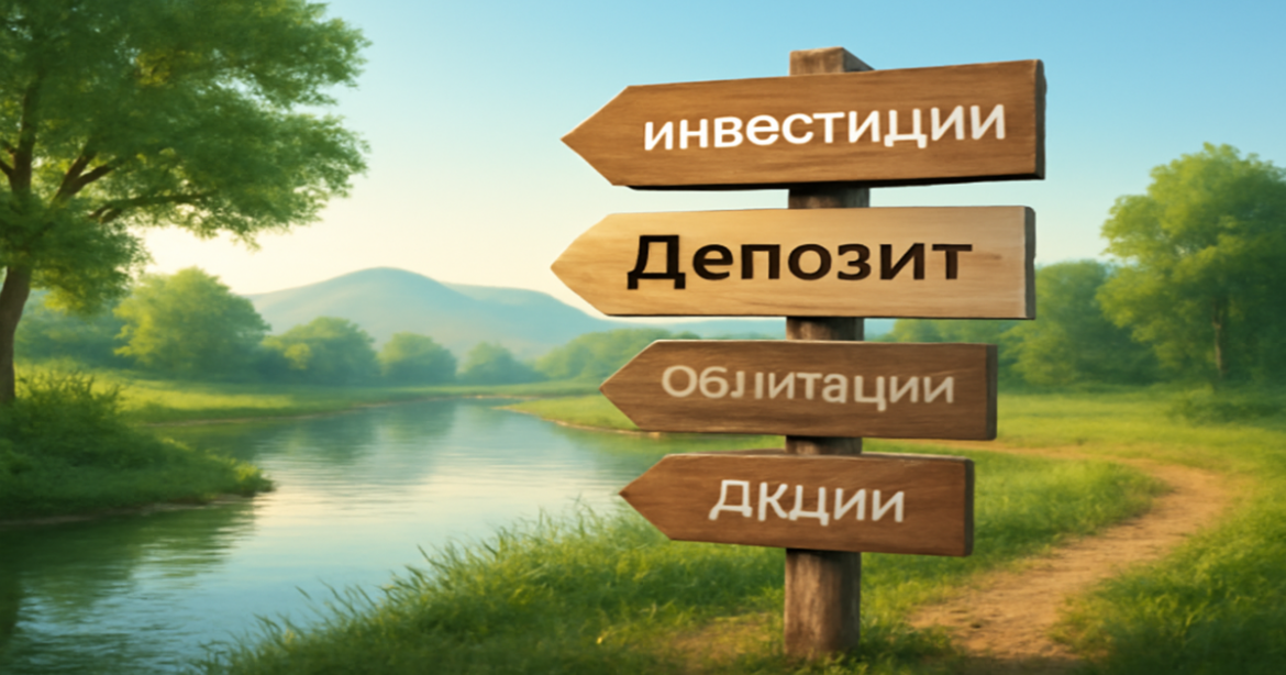 A peaceful riverbank scene with the word 'депозит' subtly included, symbolizing financial planning.