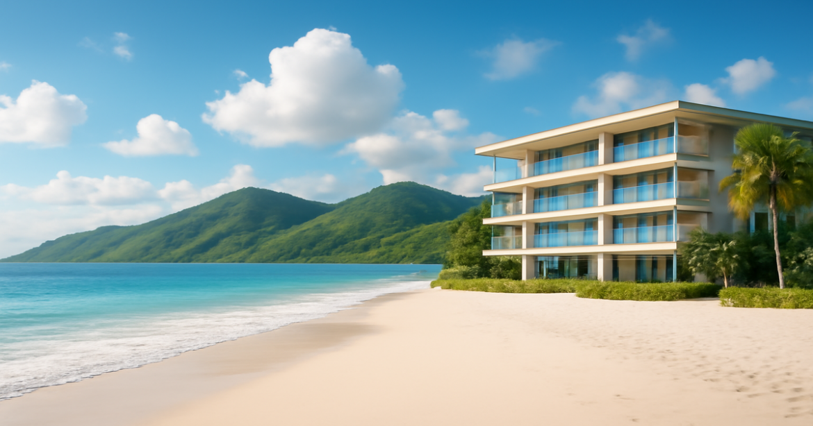 A calming beach scene illustrating the concept of кредит на личные нужды for travel and relaxation.