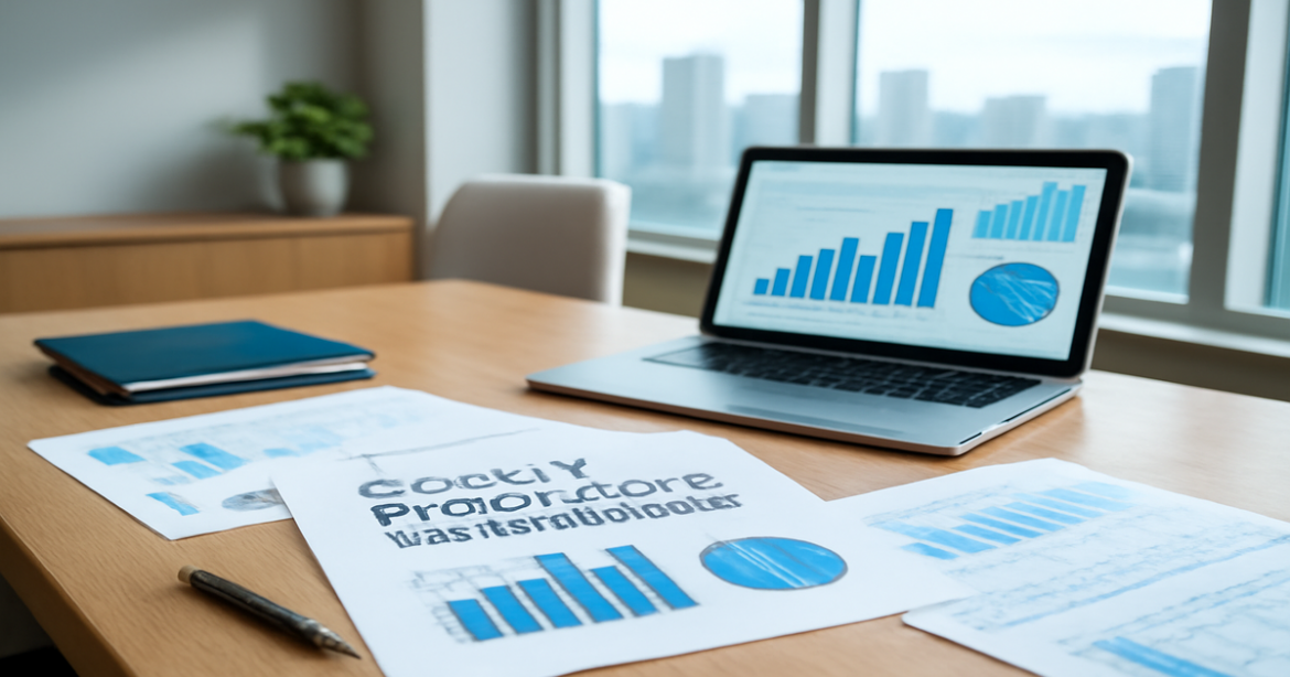 Professional workspace illustrating кредитные продукты для бизнеса with financial documents and graphs.