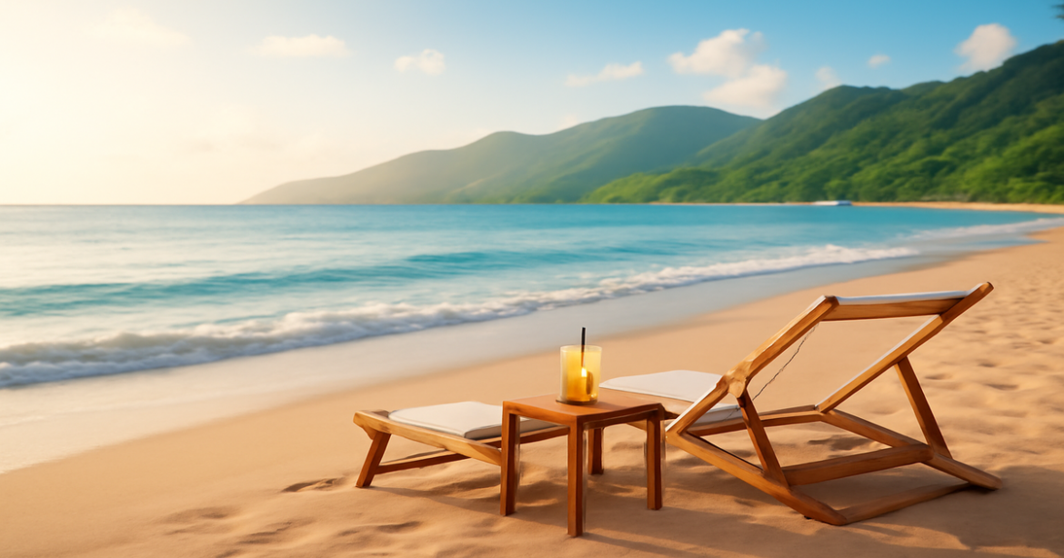 Explore the best инвестиционные продукты with a relaxing beach scene symbolizing wise financial choices.