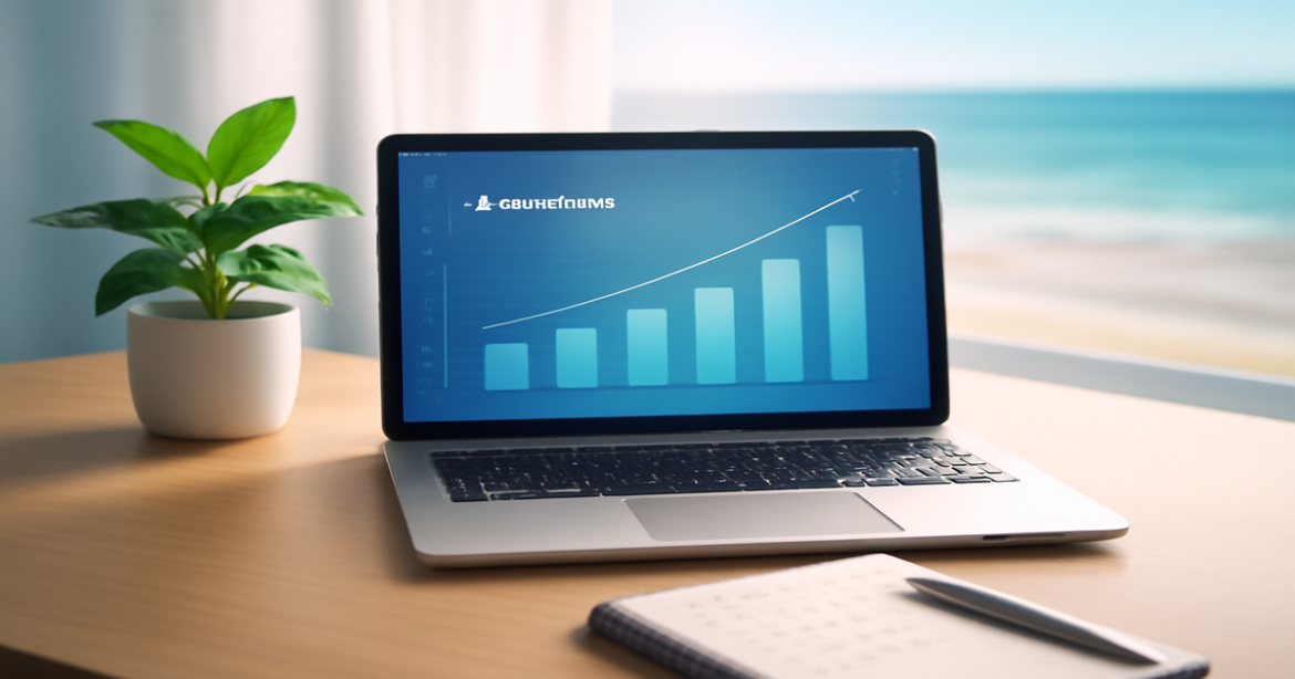 A professional scene illustrating financial planning for депозиты with a serene beach background.