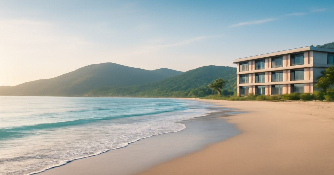 A peaceful beach landscape illustrating the concept of a relaxing deposit experience.