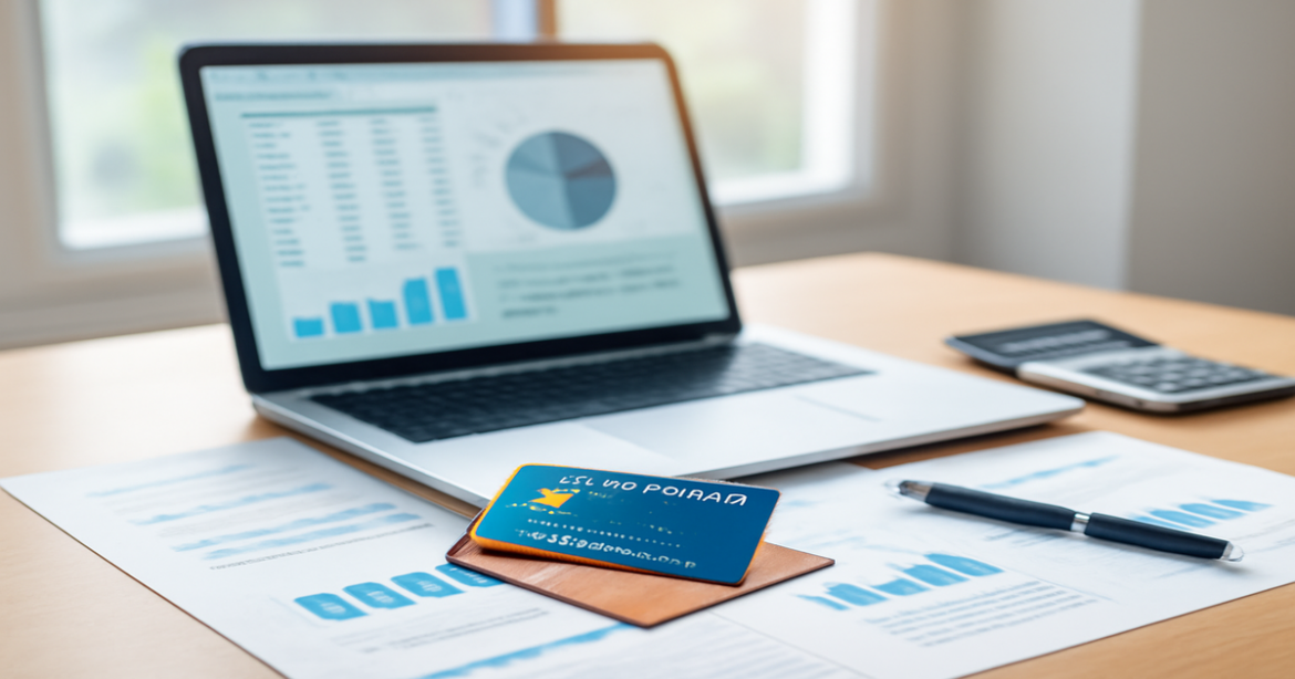 Discover the best кредитная карта options with this professional and serene financial planning scene.
