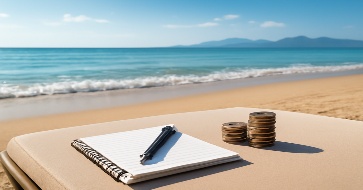 A serene beach scene illustrating optimal deposits for savings, emphasizing financial planning in a relaxing setting.