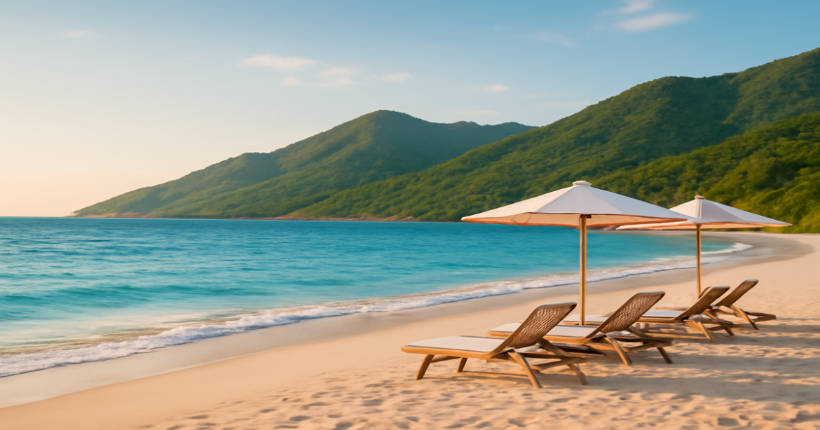 A beautiful beach landscape representing investment products for financial relaxation.