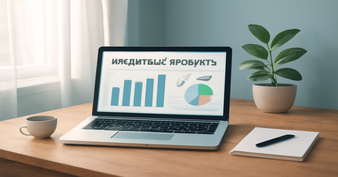 Professional setting for choosing кредитные продукты with a laptop and financial data.