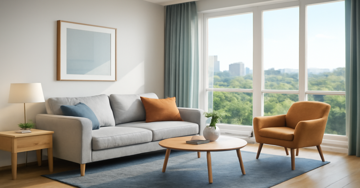 High-quality image of a cozy apartment interior, highlighting the importance of страховка квартиры.