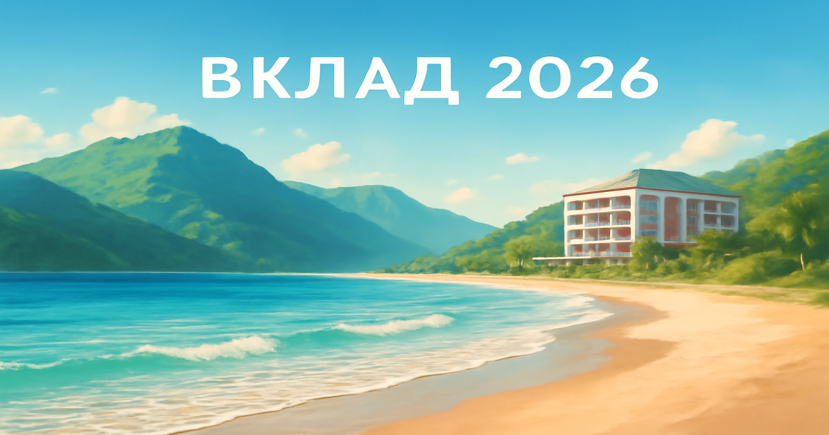 A tranquil beach landscape symbolizing the ideal 'вклад' for 2026 financial goals.