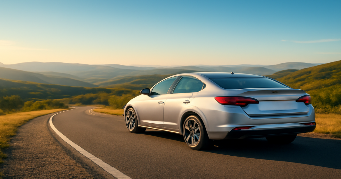 A beautiful car at a scenic overlook, illustrating the journey of 'кредит на авто' for best financial planning.