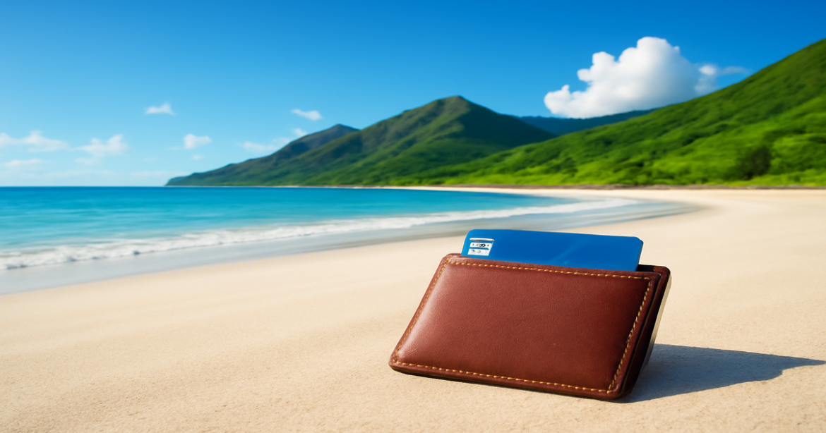A relaxing beach scene representing effective credit card use and financial management.