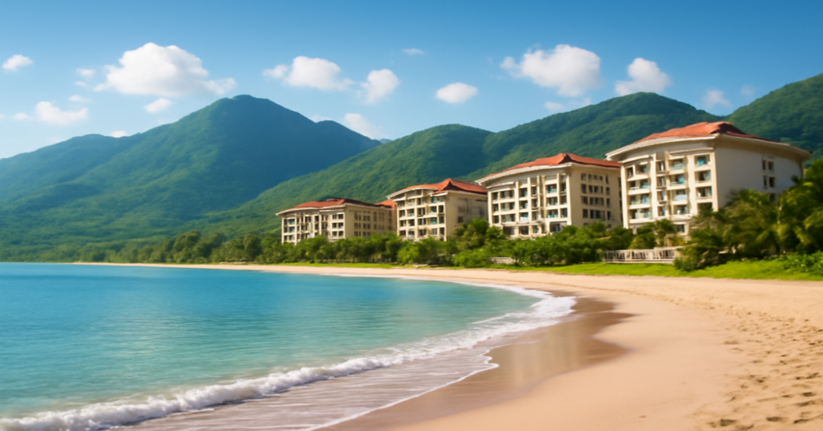 Relaxing beach landscape illustrating the essence of кредитные продукты for travel and leisure.