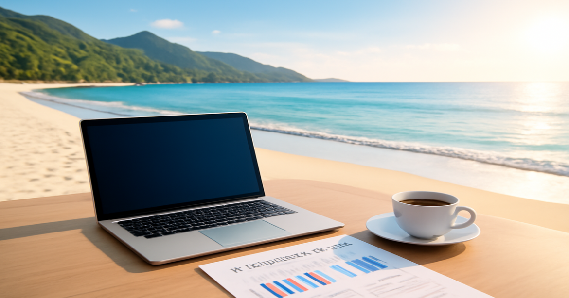 A calming beach scene representing a personal financial plan, ideal for achieving financial stability.