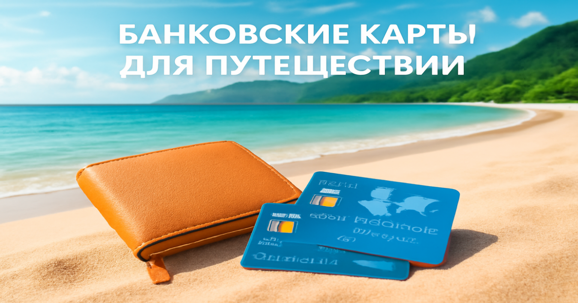 Discover the best банковские карты для путешествий with a serene beach and mountain backdrop.
