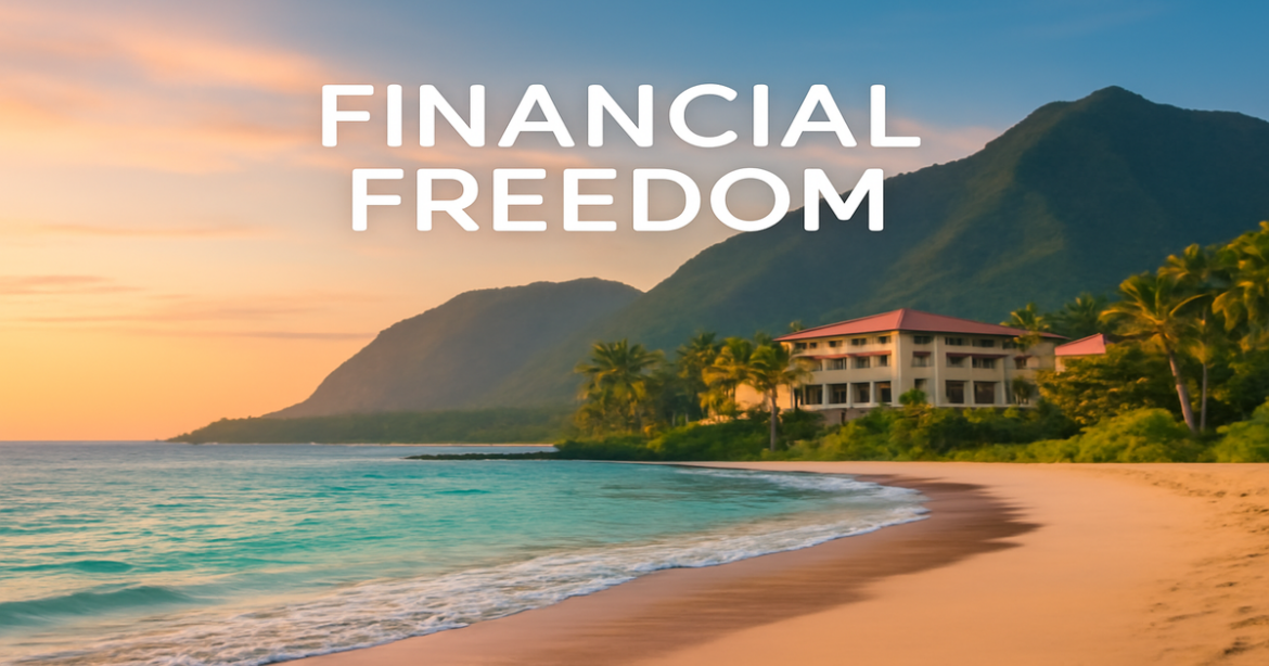 A tranquil beach scene representing the benefits of кредитные карты for financial freedom.