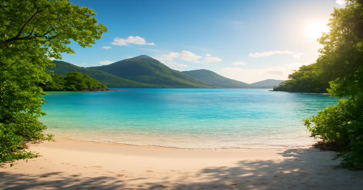 Scenic beach and mountain landscape symbolizing депозиты 2023 for investors.
